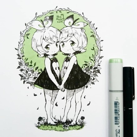 可爱的形象，好看的色彩，一组超萌的马克笔卡通少女手绘