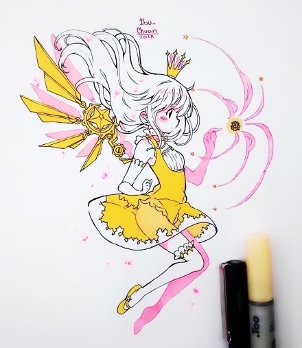 可爱的形象，好看的色彩，一组超萌的马克笔卡通少女手绘