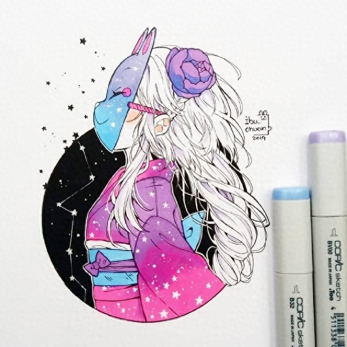 可爱的形象，好看的色彩，一组超萌的马克笔卡通少女手绘