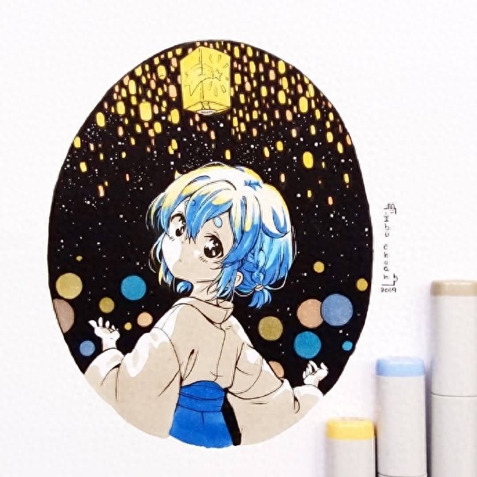 可爱的形象，好看的色彩，一组超萌的马克笔卡通少女手绘