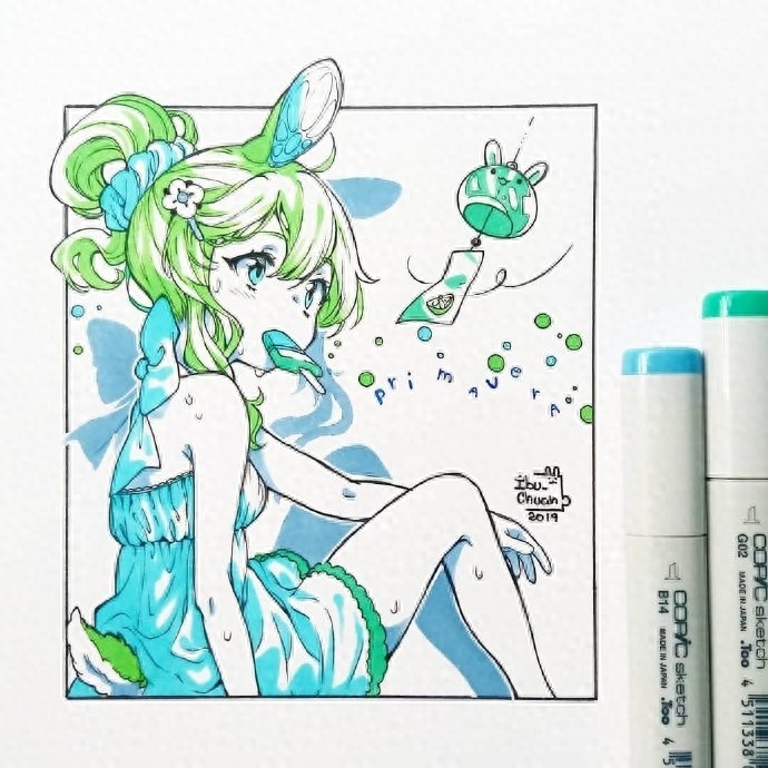 可爱的形象，好看的色彩，一组超萌的马克笔卡通少女手绘