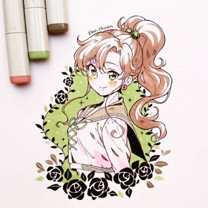 可爱的形象，好看的色彩，一组超萌的马克笔卡通少女手绘