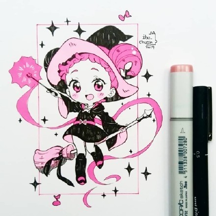 可爱的形象，好看的色彩，一组超萌的马克笔卡通少女手绘